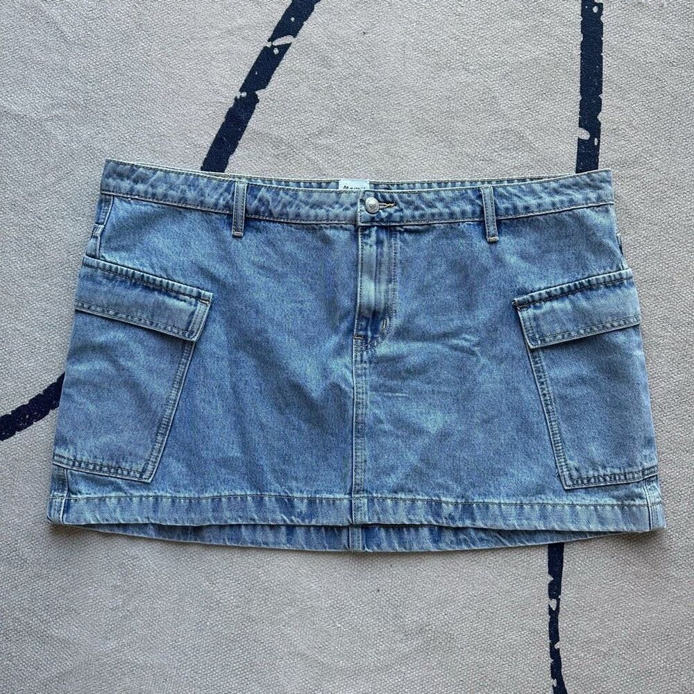 NWT Princess Polly Zakai Cargo Denim Mini Skirt‎ Light Blue Size 14